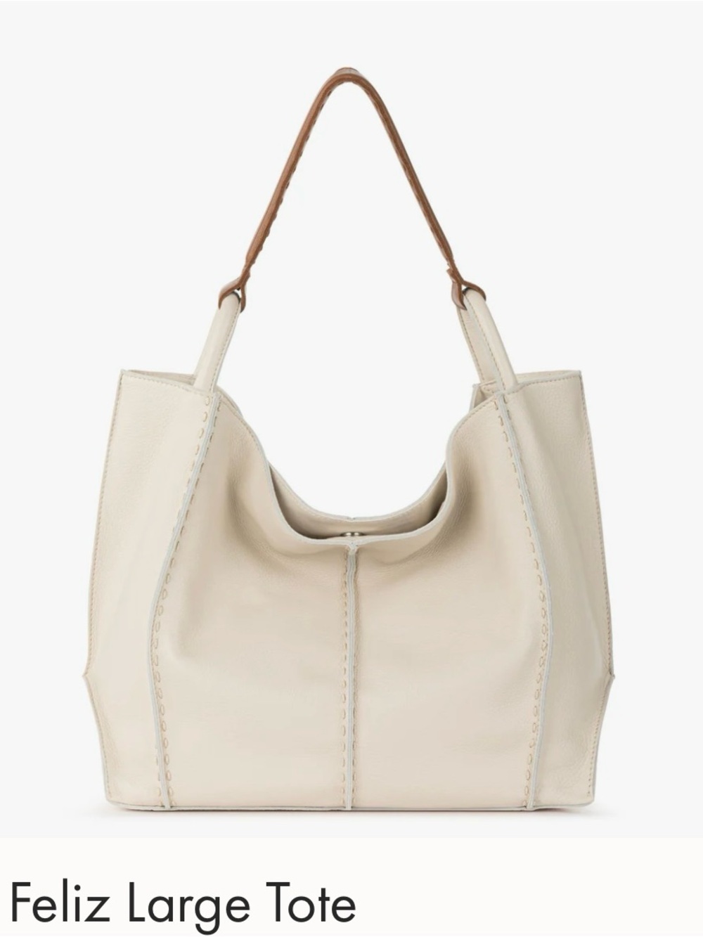 Feliz Large Tote Bag in Cream with Tan Handle